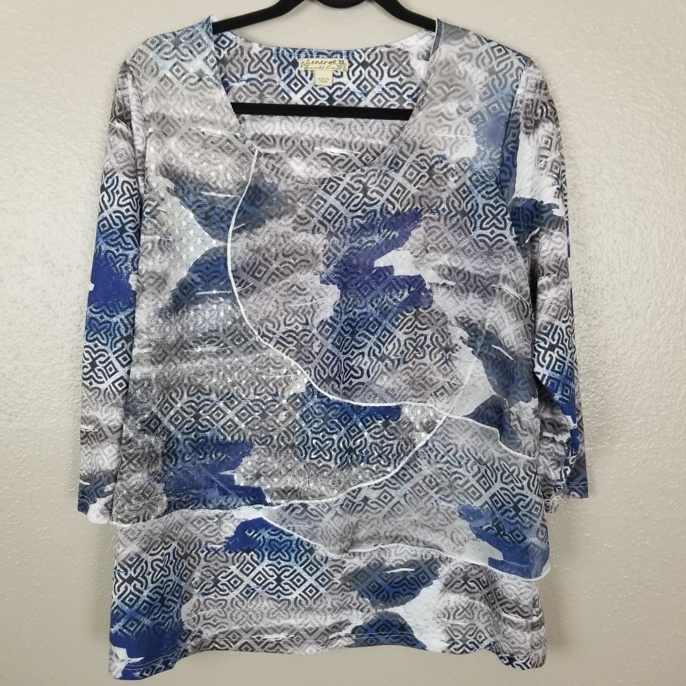 energe world wear T-shirt w/Sheer Ruffle Front XL